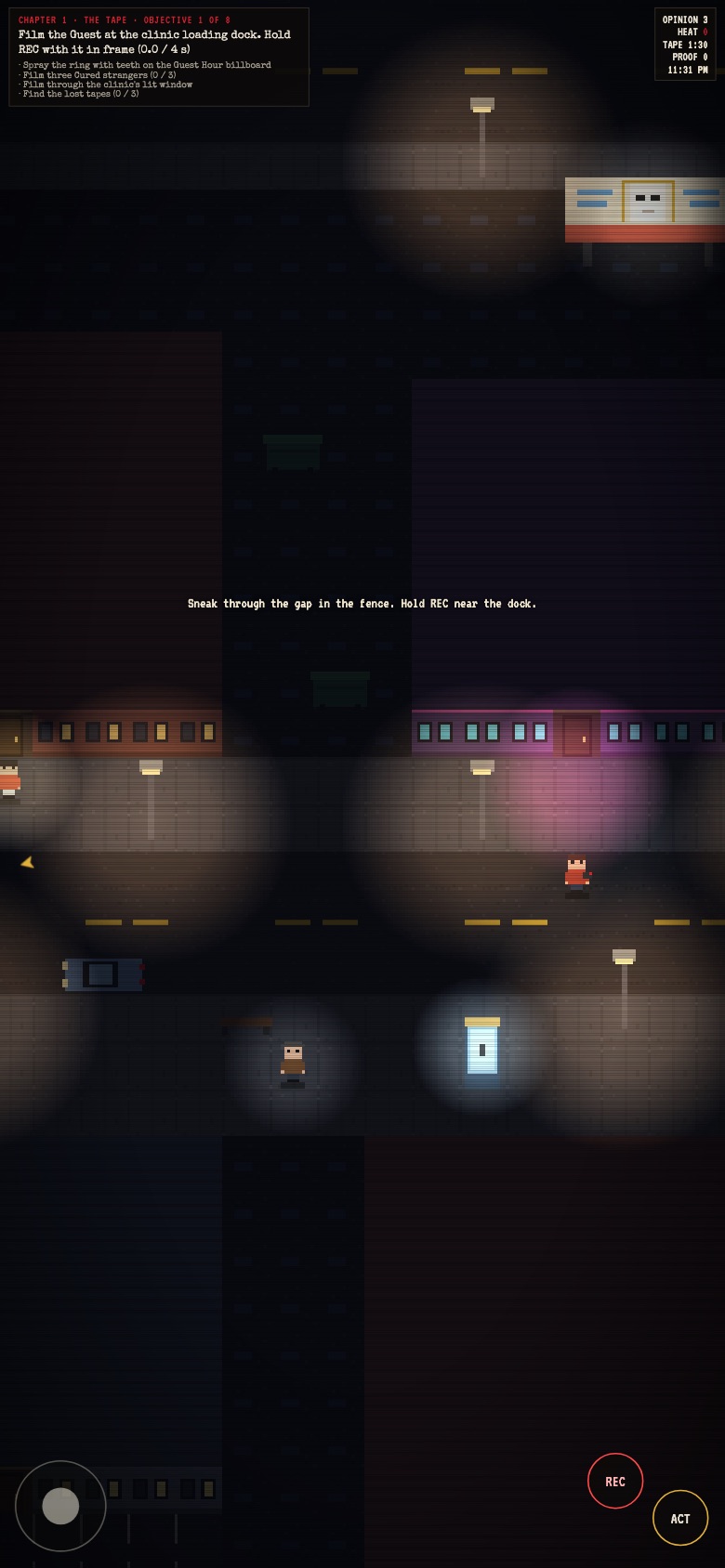 Chapter one running on a phone screen with a virtual stick and REC and ACT buttons